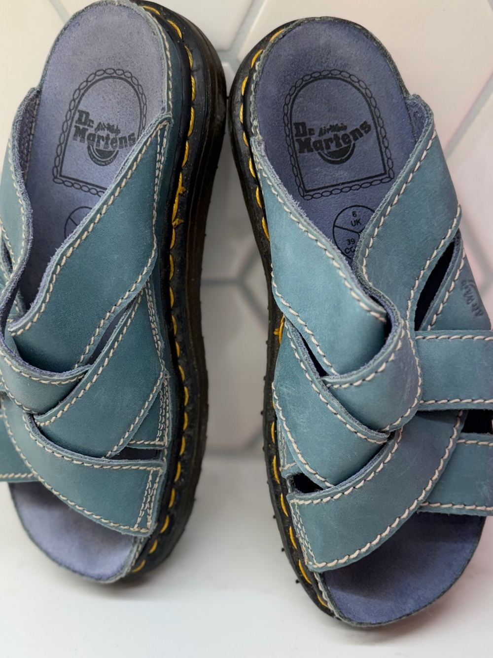 Dr. Martens - vintage Y2K 90s leather slide sandals like new women’s size 7 blue